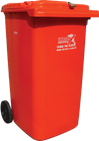 Red confidential materials wheelie bin