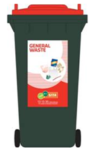 General waste green wheelie bin with red lid