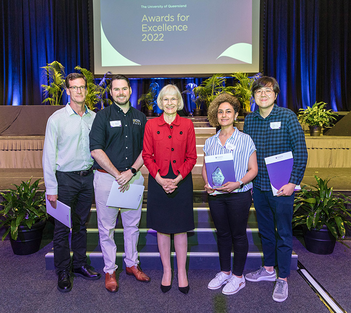 ​​​​UQ Mobility as a Service (MaaS) Team, Innovation Winner, 2022 UQ Awards for Excellence with Professor Deborah Terry AO, Vice-Chancellor and President.