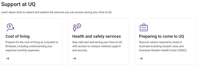 Example of icon cards on desktop view, with a heading displaying above three blocks of text with accompanying icons.