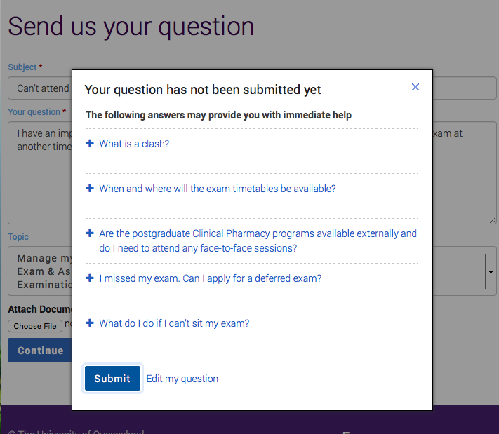 Suggested answers before the form is submitted