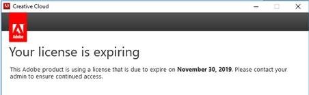Adobe Creative Cloud popup - 'Your license is expiring'