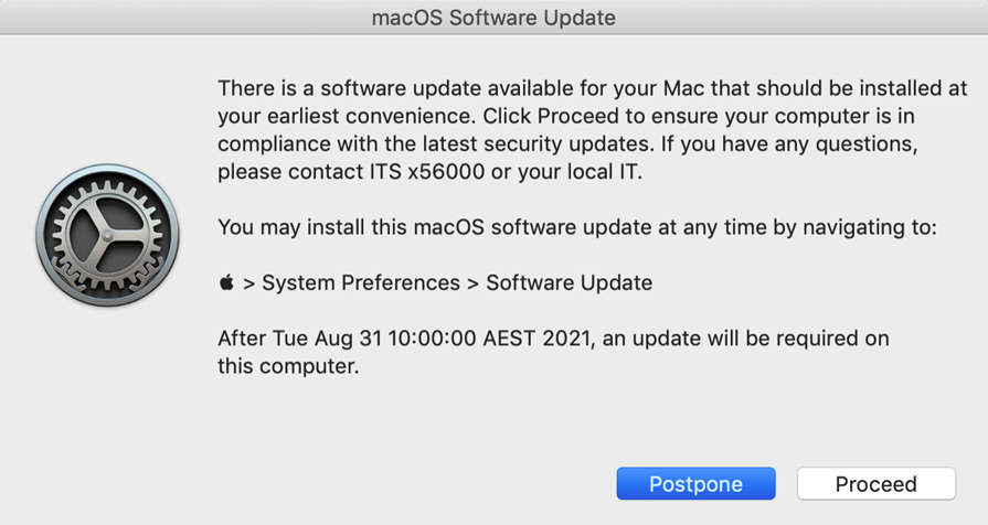 Example of a macOS software update pop-up notification.