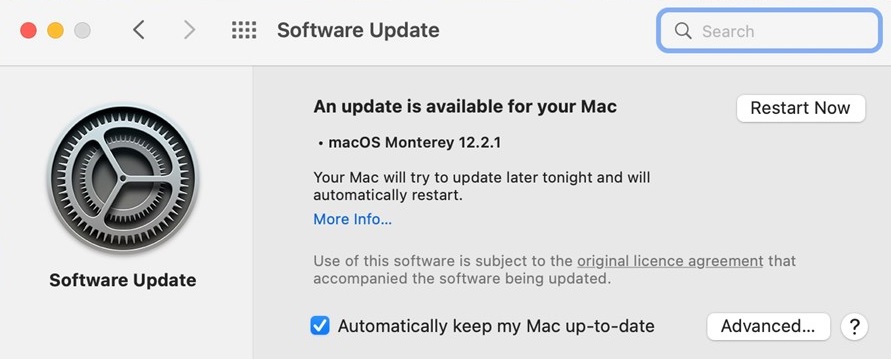 Example of a macOS minor software update pop-up notification.
