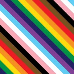 Diagonal stripes in the colours of the LGBTQIA+ pride flag