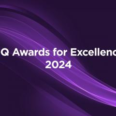 Text reading 'UQ awards for Excellence 2024' on a purple and black background