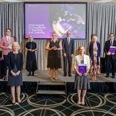 Vice-Chancellor Professor Deborah Terry with 2020 UQ Awards for Excellence in Teaching and Learning award recipients 
